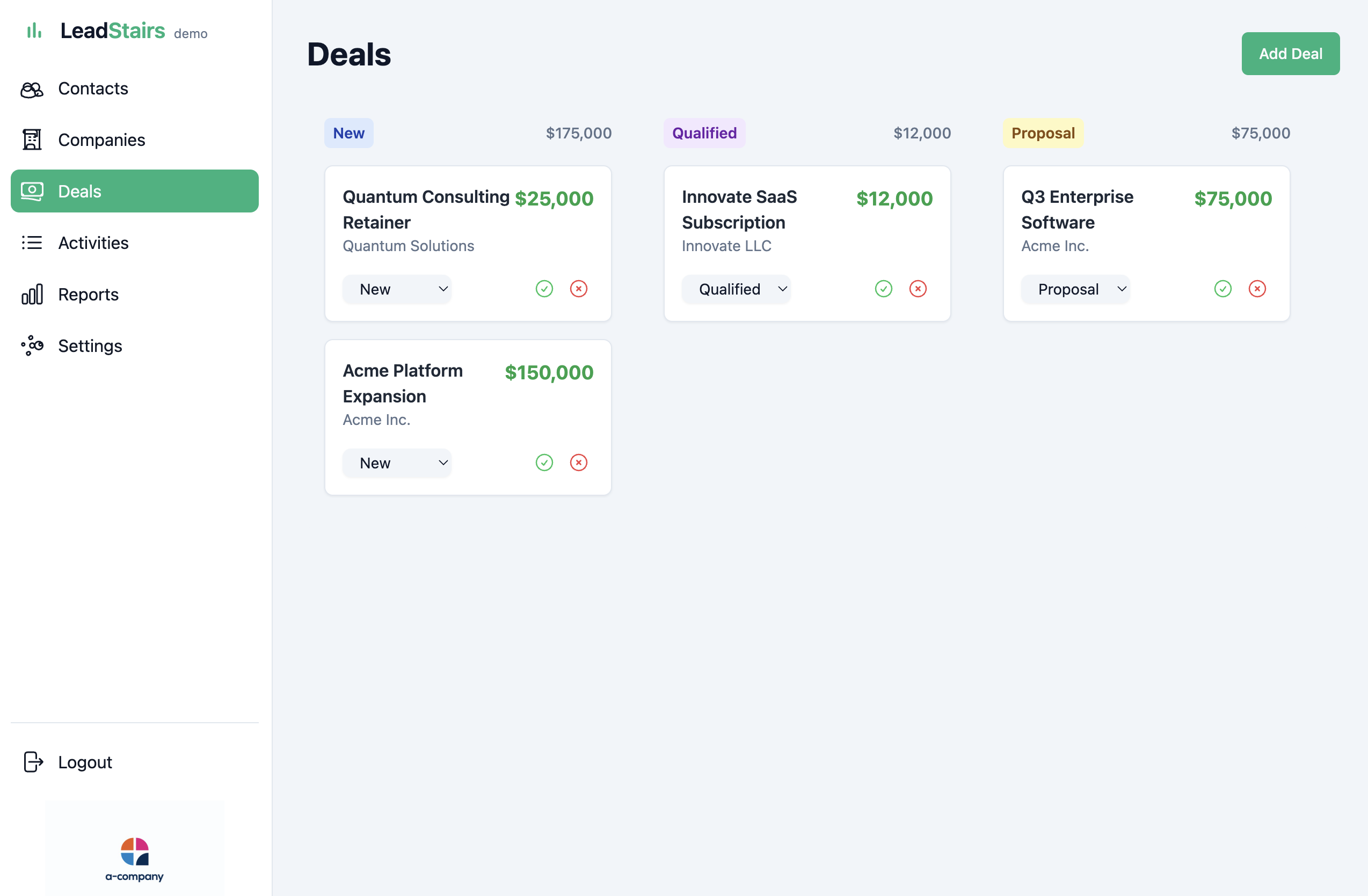 Your sales pipeline on one screen.